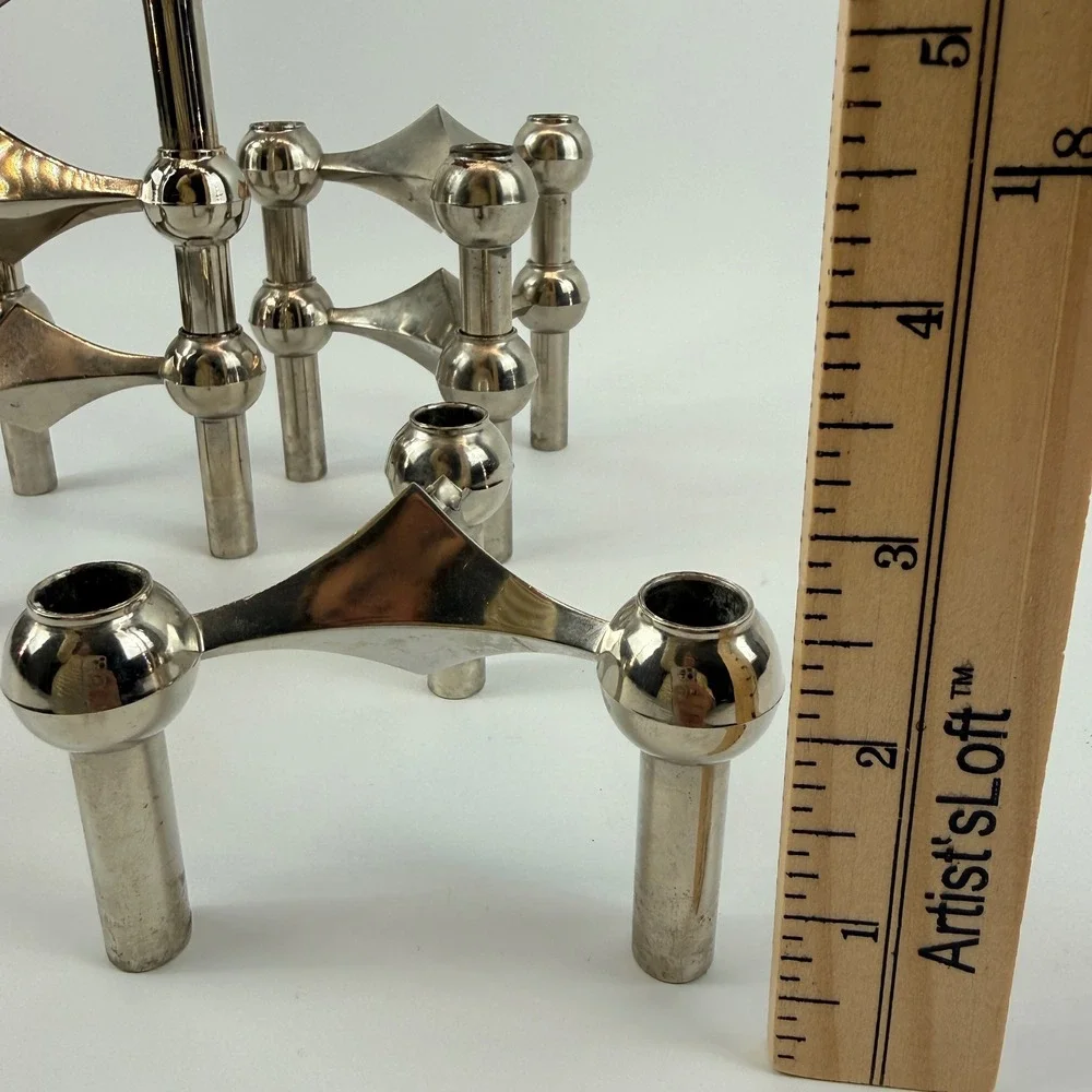 Stoff Nagel BMF Stacking Modular Chrome Candle Holders‎ West Germany Lot of 9